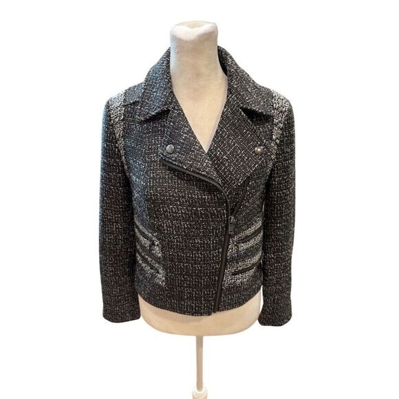 Banana Republic Women's Black Tweed Moto Jacket Size 4 - Picture 1 of 9